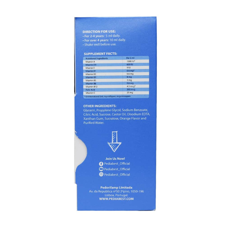 قطره مولتی ویتامین پدیابست ۱۵۰ میلی لیتری
