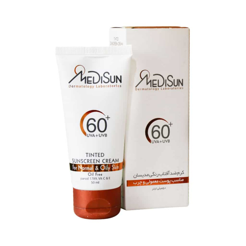 کرم ضد آفتاب رنگی فاقد چربی پوست چرب SPF60 مدیسان ۵۰ میلی لیتری