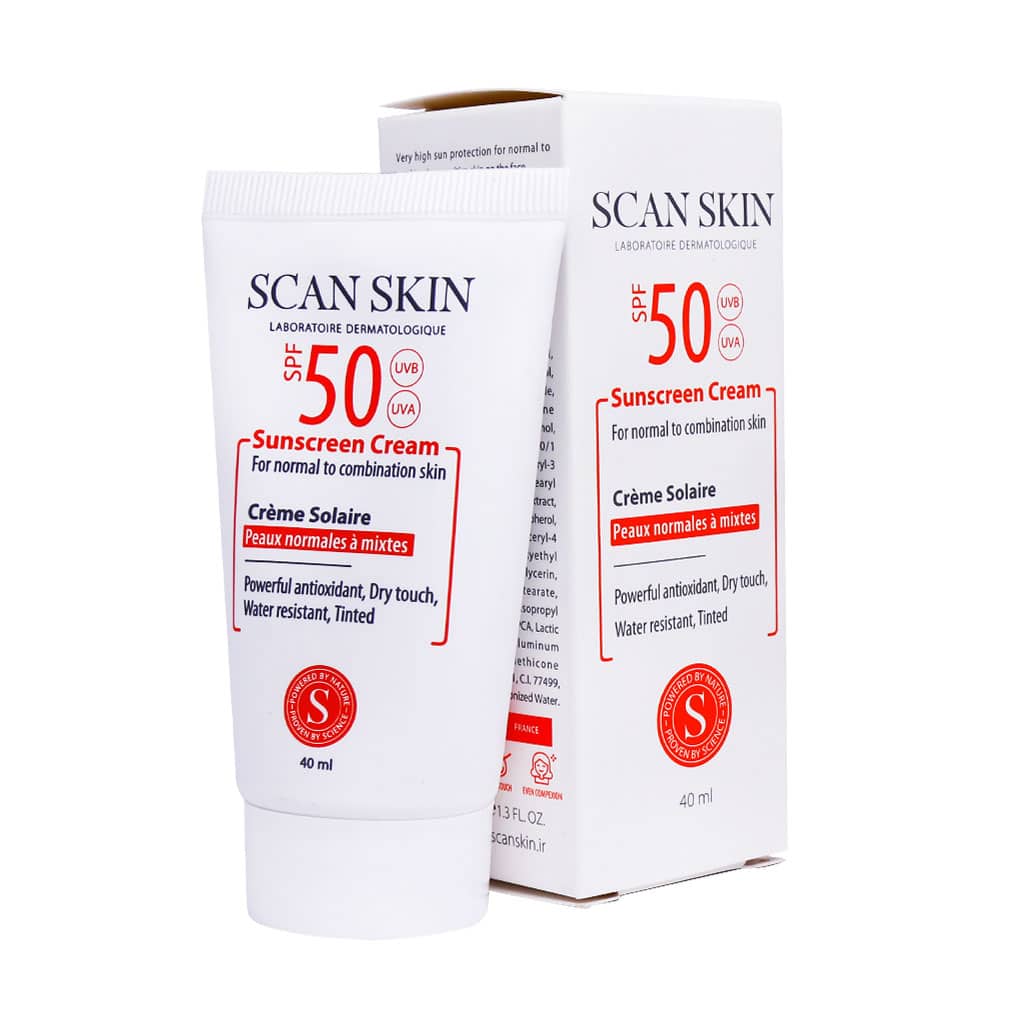 کرم ضد آفتاب رنگی پوست معمولی تا مختلط SPF50 اسکن اسکین 40 میلی لیتری