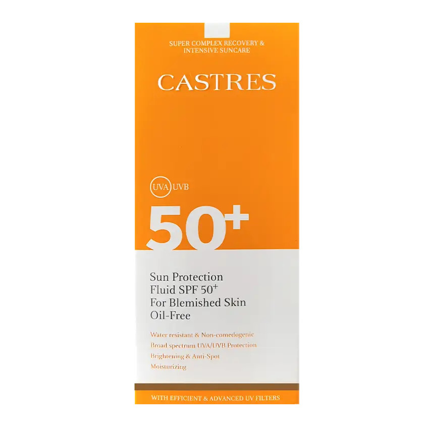 فلوئید ضد آفتاب بی‌رنگ کاسترز مناسب پوست دارای لک SPF 5