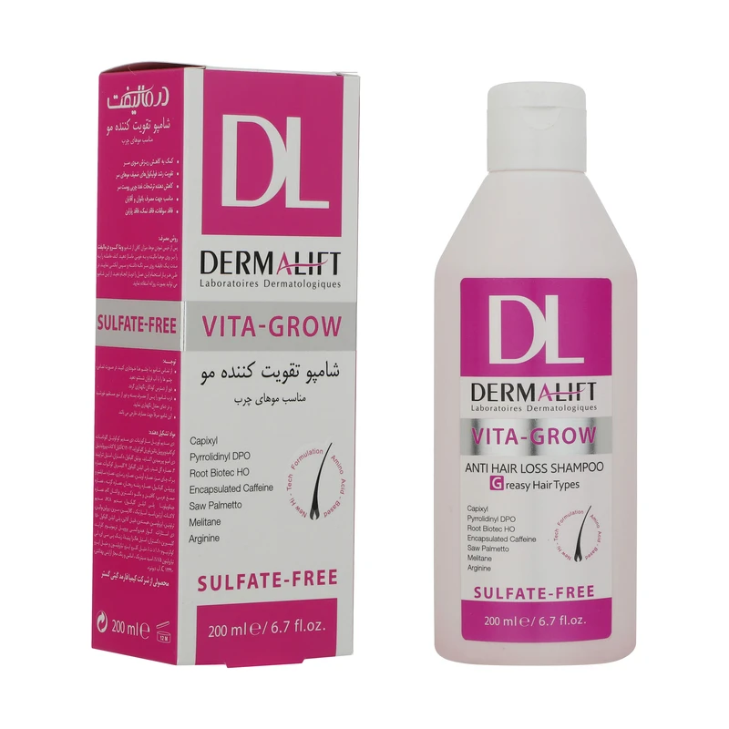 شامپو ضد ریزش و تقویت کننده موهای خشک مدل Vita Grow درمالیفت 200 میلی لیتری