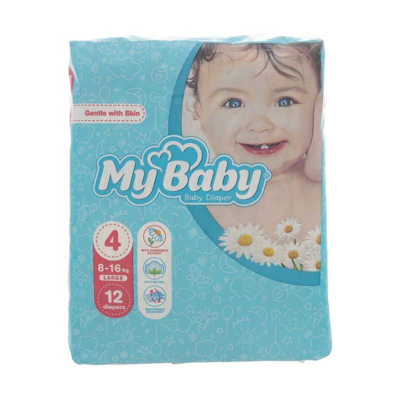 پوشک کودک آبی سری مهربان با پوست سایز 4 مای بیبی 12 عددی