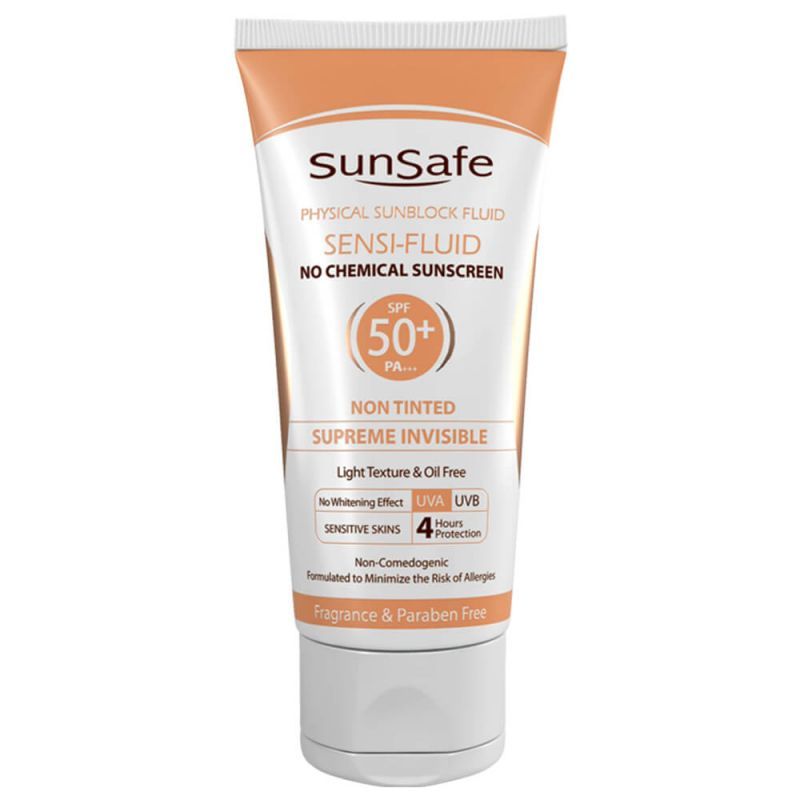 کرم ضد آفتاب مدل سنسی فلوئید فیزیکال SPF50 سان سیف 50 میلی لیتری