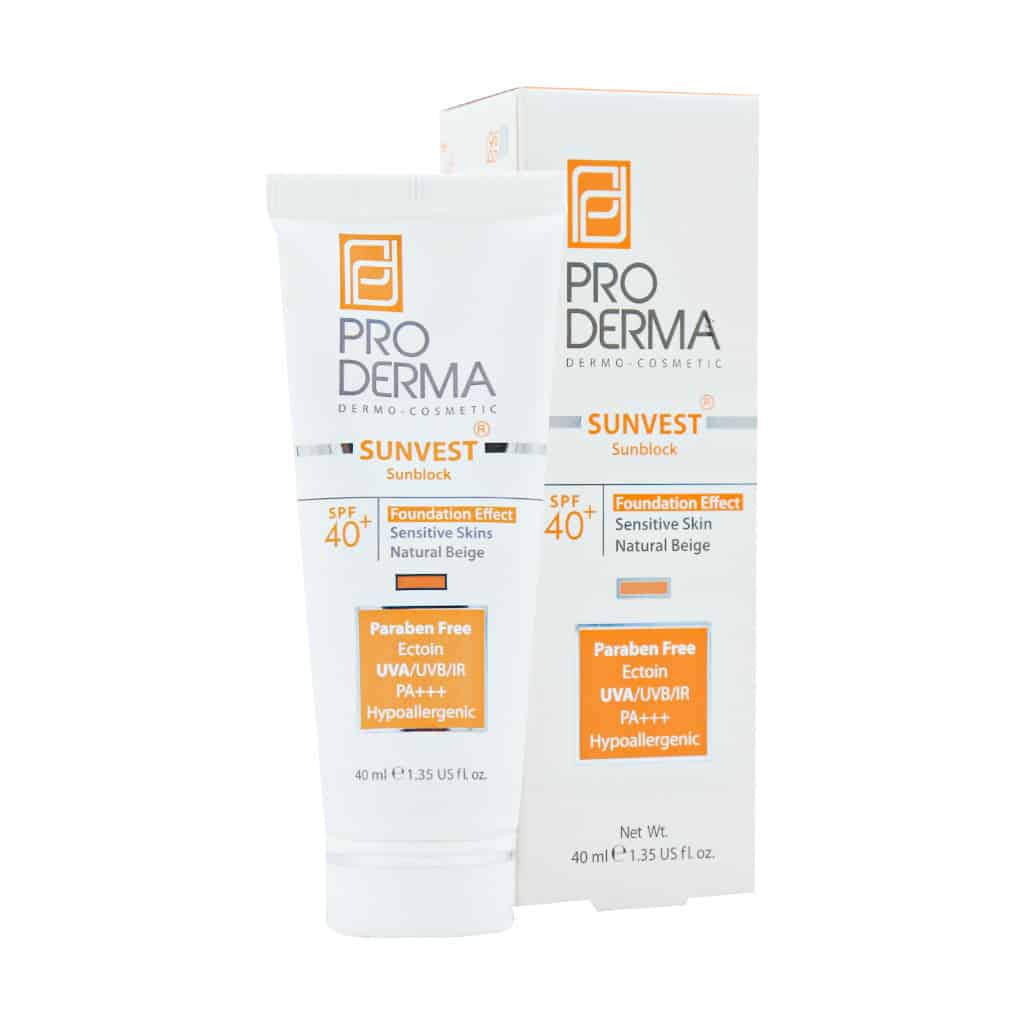 کرم ضد آفتاب بژ طبیعی پوست حساس SPF40 پرودرما 40 میلی لیتری